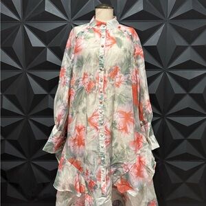 Floral Button-Front Maxi Dress in Coral and Sage